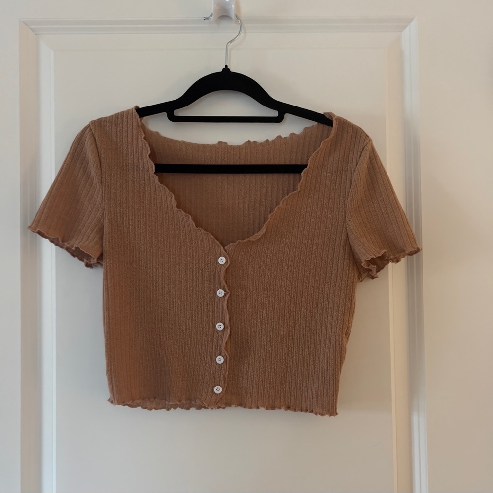 Muted Coral Scalloped Edge Crop Top